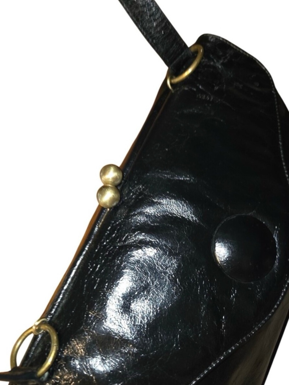 HOBO Black Leather Kiss-Lock Satchel with Gold-Tone Accents - Picture 3 of 10